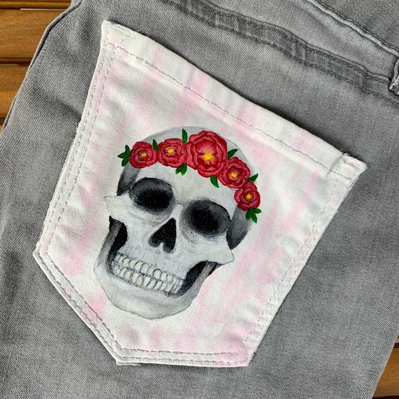Hand painted skull with flower crown denim - Picture 2 of 2